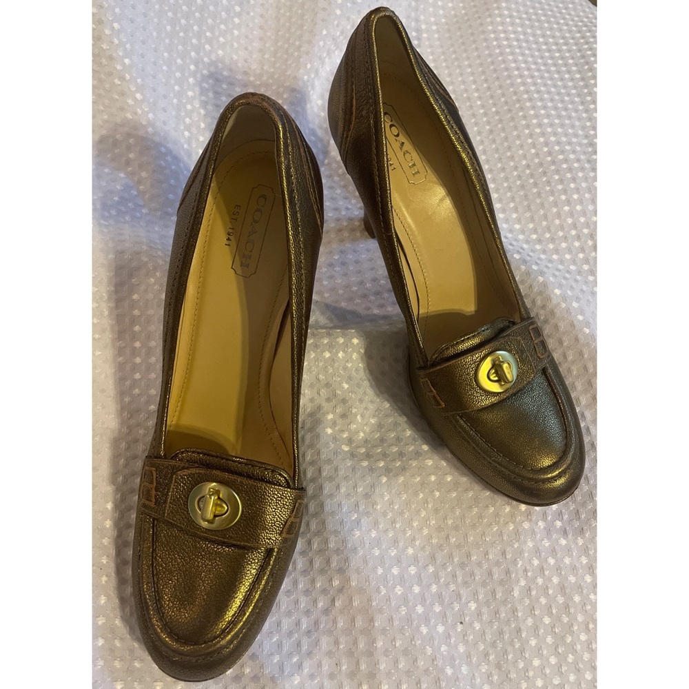 Vintage Coach Women's Buckle Pump Heels - Size 9.5 Metallic Gold